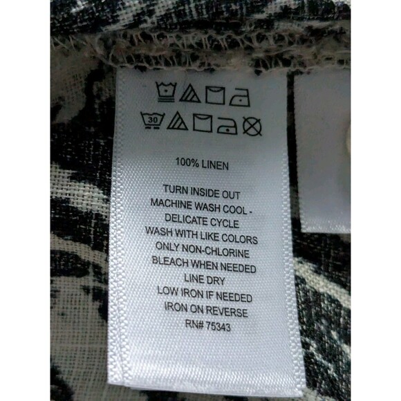 Cynthia Rowley Linen Tunic Top Womens 2X Tropical Botanical Print Black Cream - Picture 11 of 11